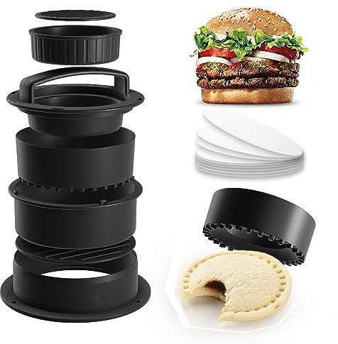 nnn Presse à Burger Steak Haché, Presse à Hamburger Professionnel avec 100 Papiers Antiadhesifs, Moule Steak haché Ustensiles Cuisine pour Faire Hamburgers, Sandwiches, Galettes Et Barbecue (4 en 1)