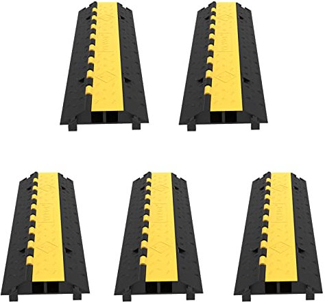 VEVOR 5 Pack Rubber Cable Protector Ramp 2 Channel Heavy Duty 66,000 lbs Load Capacity Cable Wire Cord Cover Ramp Speed Bump Driveway Hose Cable Ramp Protective Cover (2-Channel, 5 Pack-66,000 lbs)