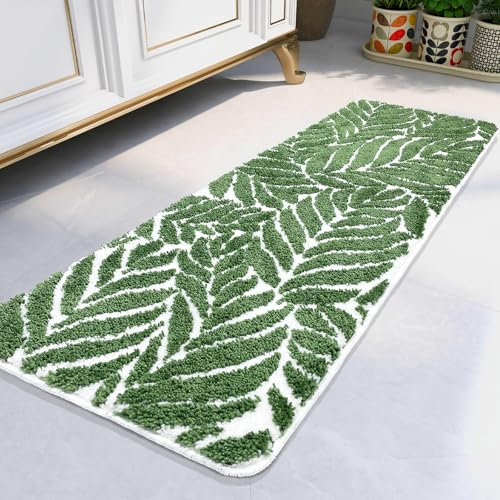 Homantic Badläufer-Teppich, rutschfest, dunkelgrün, lang, Badvorleger, Blätter, Schlafzimmer, Dekoration, 120cm, wasserabsorbierend, Badteppiche für Badewanne, Blätter, 45x 120 cm