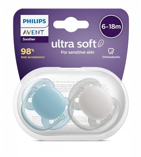 Avent Ultra Soft Schnuller, kiefergerecht, Silikon, 6-18 Monate, Orange/Lila, 2 Stück