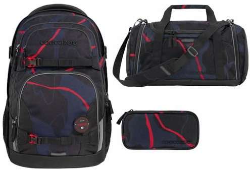 Southbag coocazoo Porter Schulrucksack-Set 3tlg inkl. Sporttasche und Schlamperbox (Lava Lines)