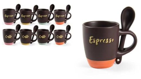 1 Pezzo Tazzina Tazza Caffè Bicolore con Cucchiaino 100 ml Vari Decori