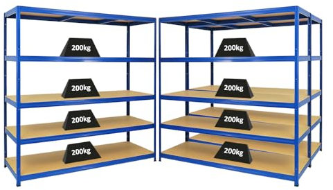PROREGAL Mega Deal 3er-Set Schwerlastregal Giant Elephant 180x180x60cm mit 5 Ebenen Fachlast 200kg Blau, Kellerregal, Steckregal, Garagenregal, Lagerregal