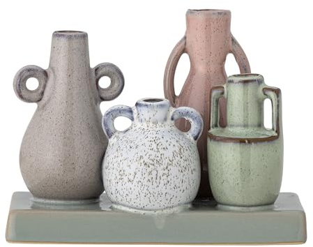 Bloomingville Grüne Steingutvase Aidan von Creative Collection, süße kleine Vase mit Botanik-Motiv für kleine Blumendekorationen, perfekt für den gedeckten Tisch, einzigartige Glasurfarbvariationen,