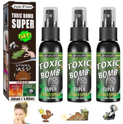 Cinsersr 3 Flasche Stinkbomben, Fart Spray, Furzspray, Pupsspray, Furz Spray Stinkbombe Arsch Streich, Stinkbombe Halloween Streichspielzeug für Furzende Kinder Und Erwachsene (Bombengeruch).