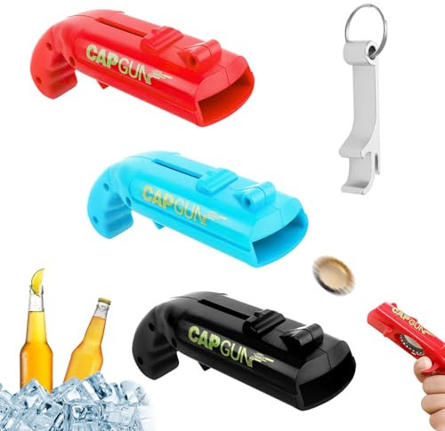 3 Stück Flaschenöffner Bierdeckel Pistole Und 1 Silberner Tragbarer Korkenzieher, Kronkorken Pistole mit Schussfunktion Bier Flaschenöffner Pistole Bieröffner Lustig für Zuhause Bar Party