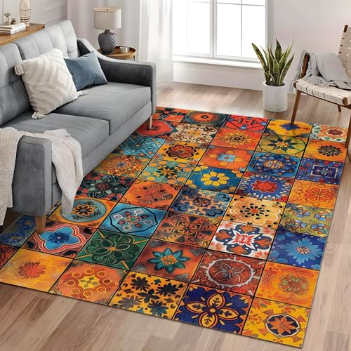 Waschbarer Traditionelle mexikanische Drucke zusammenfügen Teppich - rutschfest Flauschig Zusammenklappbar Schmutzabweisend- Teppich Für Schlafzimmer Spielzimmer- Indische Mandala-Kunst, 80cm x 150cm
