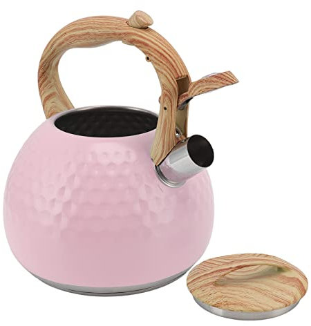 Lybunair Tetera con Silbato Rosa de 3 L - Tetera de Acero Inoxidable 304 con Mango de Madera Lisa para Uso doméstico - Accesorio Esencial para la casa de té