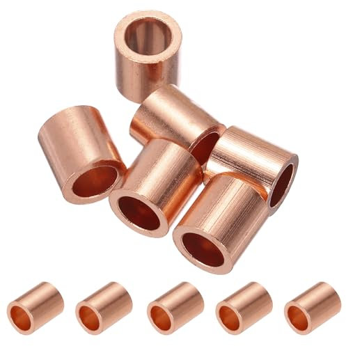 PATIKIL 1/4/ 6mm Wire Rope Stop Sleeve, 6 Pack Copper Crimping Loop Sleeve End for Wire Rope Cable Ferrule, Gold Tone