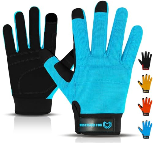 WESTWOOD FOX Leichte Arbeitshandschuhe, Herren Damen Multifunktionale Arbeitshandschuhe mit Handflächenschutz Gartenarbeit Bauarbeitshandschuhe Touchscreen Strapazierfähige (Cyan, L)