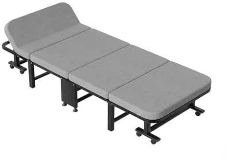 Gästebett Klappbar mit Matratze Stahlklappbett, Tragbares Mobiles Klappbett mit 6 Verstellbaren Rückenlehnen und 8 Universalrädern für Büro und Haushalt(190 * 90 * 30cm)
