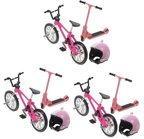BESTonZON 3 Ensembles Scooter Casque Décoration Mini Maison De Poupée Bureau Bureau Décor Mini Vélo Jeu Imaginatif Vélo Micro Scooter Mini Maison Petit Vélo Miniature Vélo Modèle en