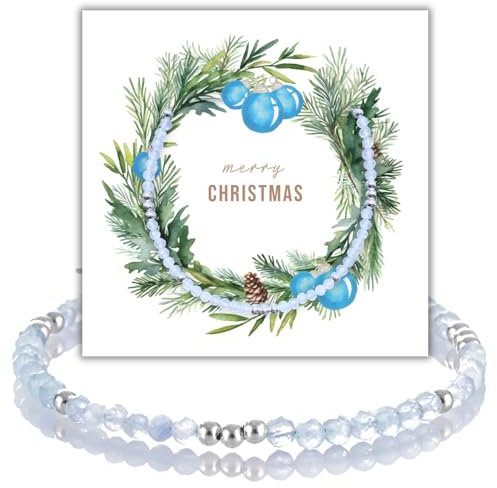 happymaker - Aquamarin Armband mit 925 Silber, Perlenarmband Damen, Edelsteinperlen faciert mit Sterling Silber Perlen, Geschenkverpackung für Weihnachten, handgefertigt in Deutschland