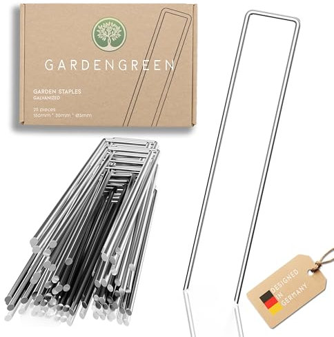 GardenGreen Anti-Rost Erdanker aus Stahl (25 Stück) - Stabile Bodenanker für Unkrautvlies, Gartenvlies, Zaun & Camping - 150 MM Lang, 30 MM Breit, Ø 3 MM