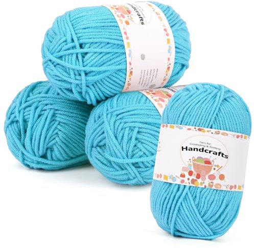 Aeelike 200g(4x50g) Acrylwolle 5Ply Baumwolle zum Häkeln, Häkel- & Strickgarn Zum Stricken, Häkeln und Kunsthandwerk, Häkelgarn Wolle Set Bunt, Seeblau