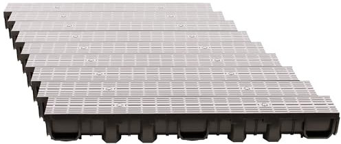 ScarMaxx - 9m Entwässerungsrinne - Bodenrinne - Regenwasser Ablauf - A15 Bauhöhe 115 mm - Komplett Set - für Eck und Kreuzverbindung - Längsstabrost Line Grau - 13x900x11,5cm