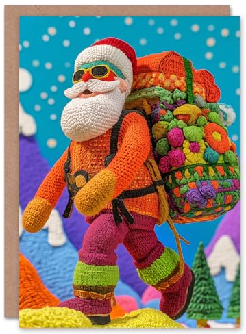 Wee Blue Coo Greeting Card Colourful Crochet Amigurumi Style Santa Claus Blank For Him Or Her Art Xmas Christmas Card
