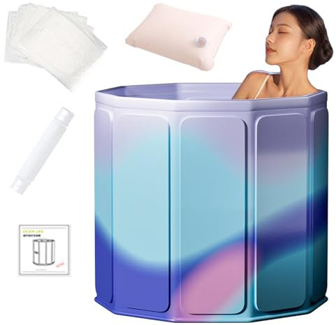 Baignoire Pliable Adulte avec Drain, Baignoire sur Pied en PVC, Pliante Spa Baignoire pour Petite Salle de Bain， Facile a Ranger(A)