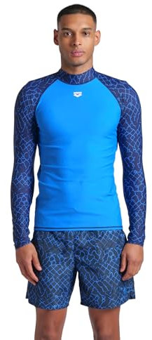 arena Men's Vest L/S Allover Rash Guard Shirt, Blue China-Navy Multi, M