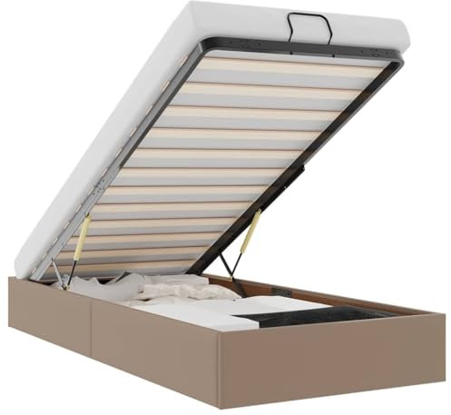 vidaXL Ottoman-Bett ohne Matratze Cappucino 100x200cm Kunstleder, Bettrahmen, Bettgestell mit Stauraum, Polsterbett, Bettgestell
