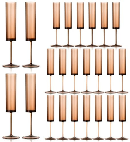 24 Pack Acrylic Amber Champagne Glasses Dark Orange Wine Glasses Terracotta Champagne Flutes Champagne Flutes Goblets for Wedding Reception Cocktail Cups Wedding Toasting Glasses Terracotta Decor