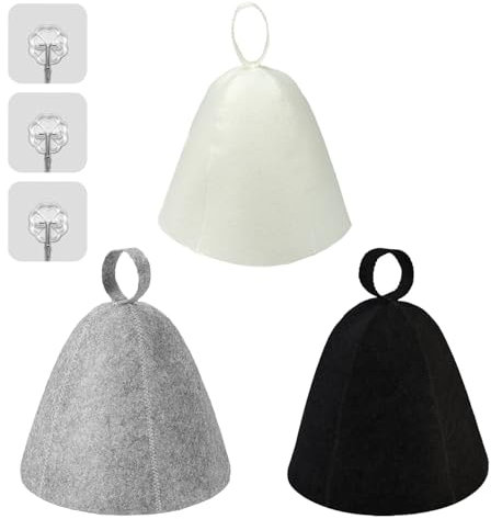 LINGJIA 3 Piezas Sombreros de Sauna, Gorro de Fieltro para Sauna, Accesorios para Sauna, Gorro para Cabello Seco, Pueden Usarlo Hombres y Mujeres, Fácil de Colgar, Transpirable Casa, Sala de Sauna