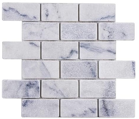 SuperDeal (10 Fliesen) Mosaik Fliese Marmor Naturstein 5 x 10 Brick Carrara Antik Marmor Mosaikfliesen Marble für BODEN WAND BAD WC DUSCHE KÜCHE FLIESENSPIEGEL THEKENVERKLEIDUNG BADEWANNENVERKLEIDUNG