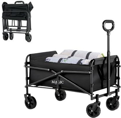 Carro Plegable de Playa y Camping. Carrito Todo Terreno con Ruedas, Carreta de Transporte con Bolsa y Mango Ajustable. Carretilla de Mano para Picnic, Jardin, Compras, etc. (57x39cm, 85L)