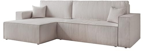 Ecksofa XL mit Schlaffunktion und Bettkasten 276 x 145 cm | 276 x 145 x 79 cm, Kiefernholz und MDF, Hoher Sitzkomfort, Flexible Ottomane, Wohnen und Schlafen, Integrierter Bettkasten