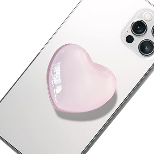 OUDQFCJ Einziehbarer Handy Griffhalter mit Glas Liebe Herz Griff, Magnet, Kompatibel mit Mobiltelefon, Ausziehbarer Sockel Stand für Smartphones (Rosa)