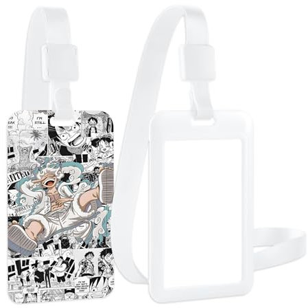 Anime Manga Pirate Porte-badge avec lanière, Blanc Porte-badge avec cordon amovible, pour Clés Carte d'identité L'école Bureau Carte de Bus,Protection étanche avec fenêtre transparente,cool