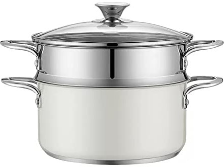Sartén/olla de vapor, vaporera gruesa de acero inoxidable 304 for el hogar de 2 capas, 22cm, for estufa de Gas/cocina de inducción(B)