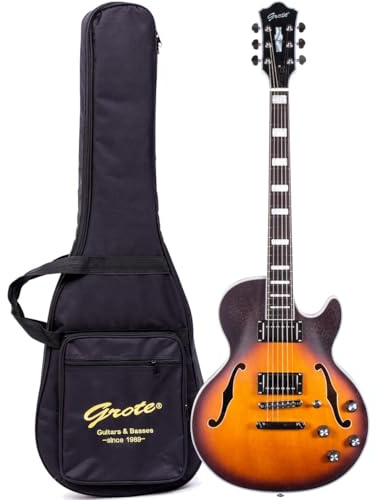 GTLPF-02 Guitare électrique à corps semi-creux, finition mate, micros Humbucker, corps en bois de frêne, manche en érable, touche en palissandre, 7 cordes, sac de guitare inclus (GTLPF-02-black VS)