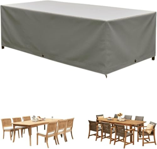 Home Source Duracover Patio Furniture Cover, Grey – UV Resistant PE Knitting Cloth – Waterproof & Drawstring Closure – Fits Tables up to 203x102x69cm