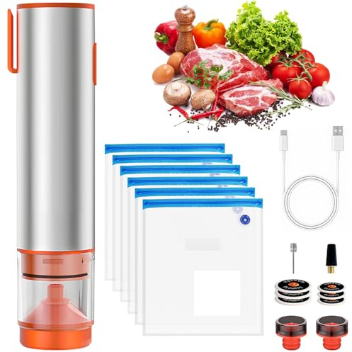 Domigard Macchina Sottovuoto per Alimenti Portatile, Kit Completo con 6 sacchetti sottovuoto +12 Accessori per Conservazione, Sigillatrice Elettrica per Domestica