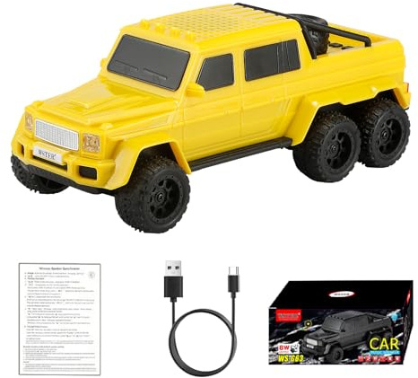 WSTER WS-G63 6-Wheel Pickup Truck Replica Bluetooth Speaker - HD Sound, FM Radio, TWS Stereo Pairing, LED Party Lights, USB/TF Playback, Built-in Microphone - Portable for Outdoor & Home