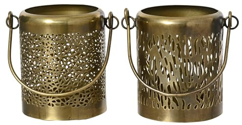 Kaemingk Teelichthalter mit Henkel 8cm Metall 1 Stück Sortiert - Kerzenhalter zum Aufhängen oder Hinstellen - Orientalische Windlicht Tischdeko - Metalldeko - Gold