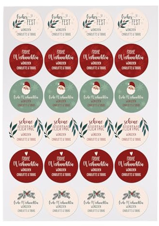 Herz & Heim® Personalisierte Weihnachtsaufkleber im 24er Set – Sticker für Geschenke & Karten zu Weihnachten – Ø 40 mm Geschenkaufkleber – Individuelle Geschenkverpackung für Weihnachtsgeschenke
