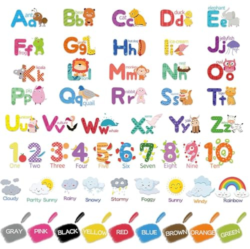 Wandtattoo Kinderzimmer, Wandtattoo Alphabet Zahlen Tiere, 26 Alphabet Selbstklebende Wandaufkleber für Babyzimmer, Wandaufkleber Zahlen Farben Pädagogische, für Spielzimmer Kinderzimmer Babyzimmer