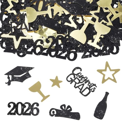 2026 Graduation Deko Konfetti, 100 Stück, Schwarz Gold, Bachelor Hut Deko | Abschluss Deko Streudeko, Geschenk, für Abschlussfeiern, Prüfungserfolge Tischdeko