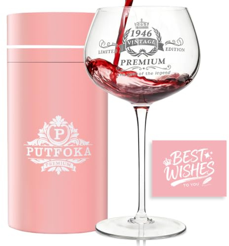 Putfoka 1946 80th Birthday Gifts for Women, Personalised 80th Birthday Decoration Wine Glass for Women, 1946 Wine Glass 460ml, Birthday Gift Ideas Christmas Gifts for Her Mum Grandma Wife Friends