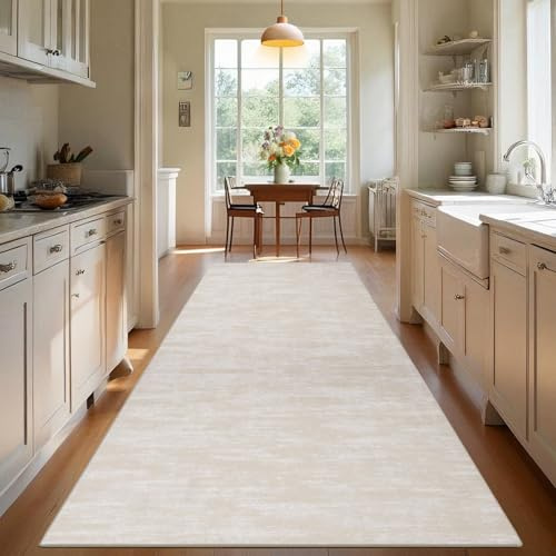 TEHWDAIYOU Flur Teppich Läufer, Waschbar rutschfest Küchenläufer Teppich Läufer für Küche Langer Teppichläufer Flur Teppich Küchenteppich für Eingang Gang Schlafzimmer 70 x 280 cm Beige
