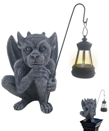 Generico Gargoyle Statue For Garden - Outdoor Sculpture, Dragon Figurine, Solar Powered Garden Ornament, Fence Hanger, Collectible Action | Gargoy Statue