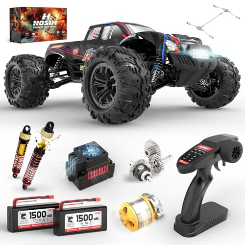Hosim Coches RC sin escobillas 1:10 para adultos y niños, coche grande de control remoto de 60+ KMH, camión monstruo todoterreno 4WD, camión RC todo terreno impermeable de más de 40 minutos, regalo de