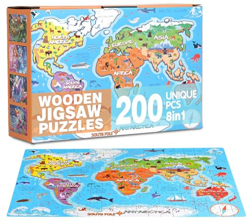 Giant Puzzles for 3 4 Year Olds, WORLD MAP Shaped Jigsaw Puzzles for Kids, Large Floor Educational Jigsaw Toys for 3 5 year olds, Map of The World Game Gift for Boys and Girls 200Pcs