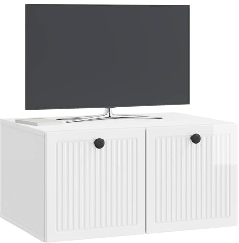 vidaXL Wandmontierter TV-Schrank Hochglanz Weiß 59,5 x 41 x 30 cm, Moderner Wohnraum, rechteckiger TV-Schrank, viel Stauraum, Wandmontage, kompakter Organizer fürs Zuhause