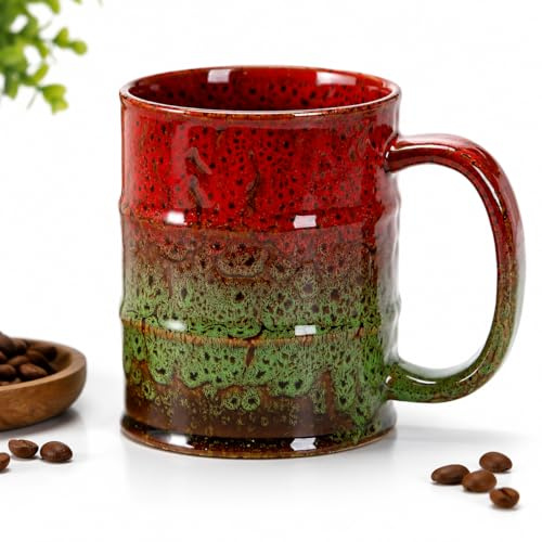 Extra Large Colourful Ceramic Coffee Mug with Large Handle, Kiln Glaze Tea Cup, Rustic 600ml Mug for Coffee Tea Hot Chocolate, Microwave & Dishwasher Safe, Café Style Ceramic Mug for Home Office Gift