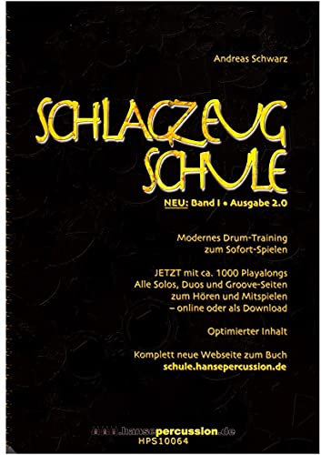 Schlagzeugschule 1 von Andreas Schwarz - Schlagzeug-Musik für Einsteiger – zum Sofort-Spielen - 64 detaillierte Vorübungen, 199 Grooves, 86 Soli und 13 Duos - Lehrbuch + Online-Audio, Notenklammer