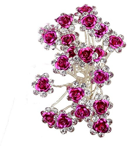 Pack of 40 Flower Rhinestone Hair Pins Hair Clips Beads Hair Pins Bridal Hair Accessories for Bridal Wedding Hot Pink