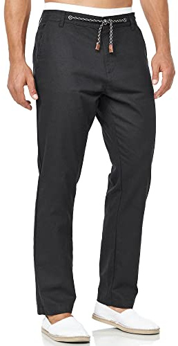 Indicode Herren Veneto Leinenhose aus Baumwolle und Leinen Stoffhose | Leichte Herrenhose für Urlaub und Freizeit mit viel Komfort, Freizeithose, Chinohose, Strandhose, Leinenhose für Männer